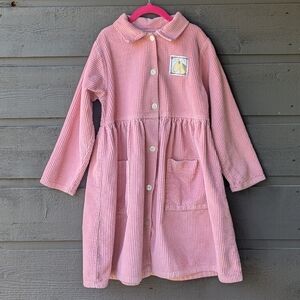 VTG 90s Mulberry Bush Pink Corduroy Button Front Long Sleeve Dress Size 6X/7